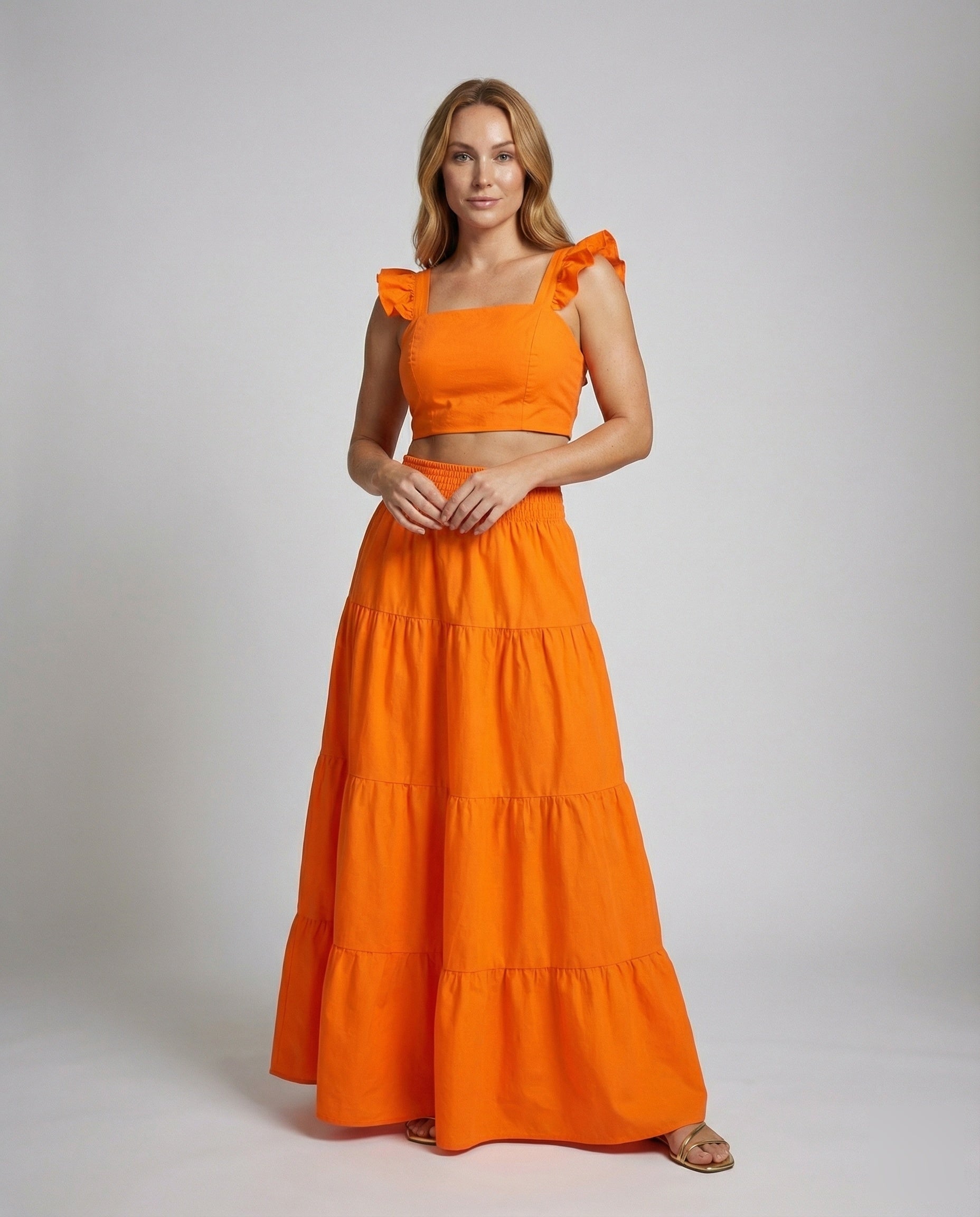 Boho Damen Croptop Rüschen Stufenrock Sommer Set - Norvielle