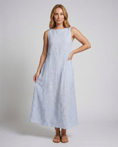 Damen Midikleid Leinenoptik Feine Streifen - Norvielle