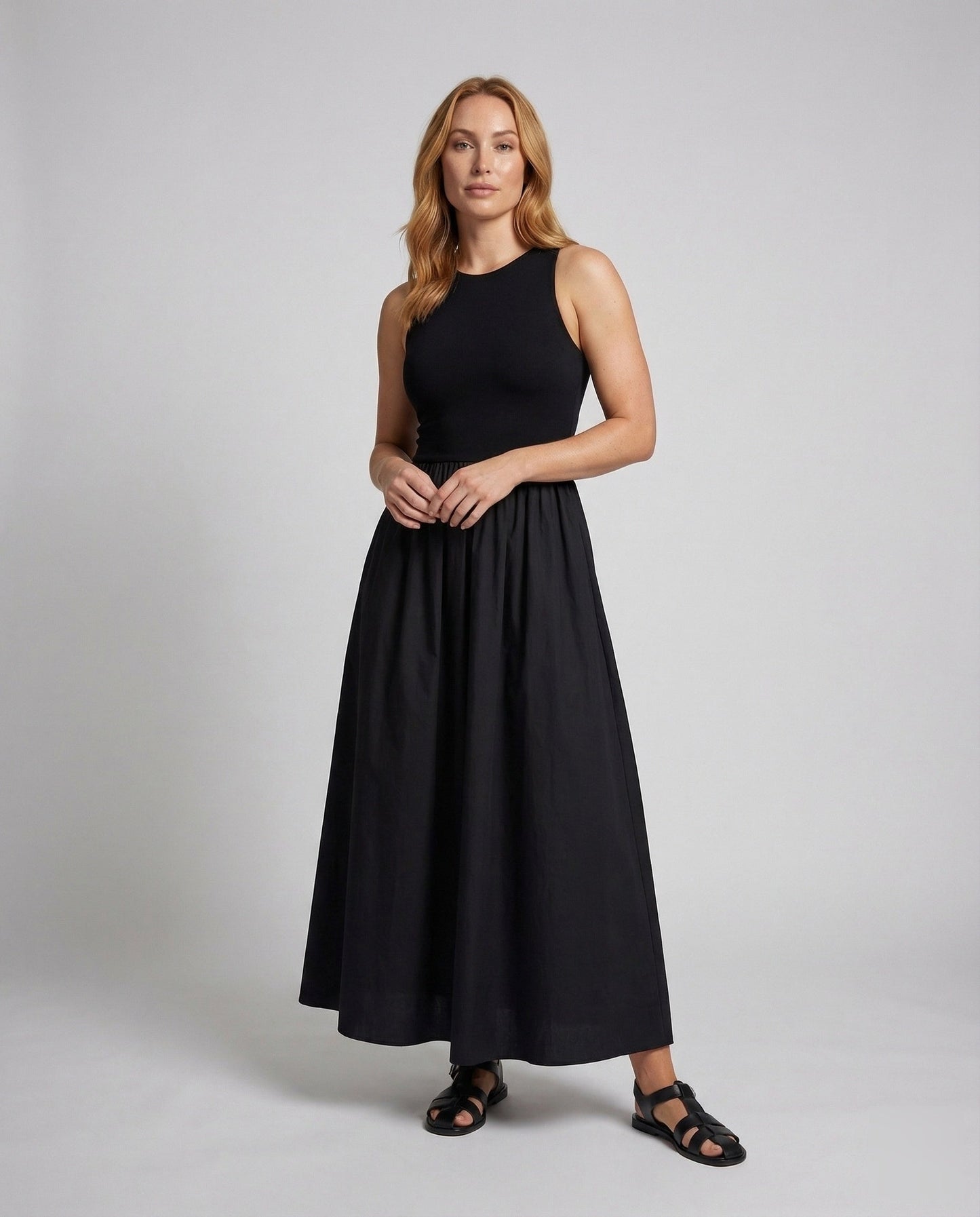 Damen Maxi-Kleid mit Gerafftem Rock und Tank-Oberteil - Norvielle