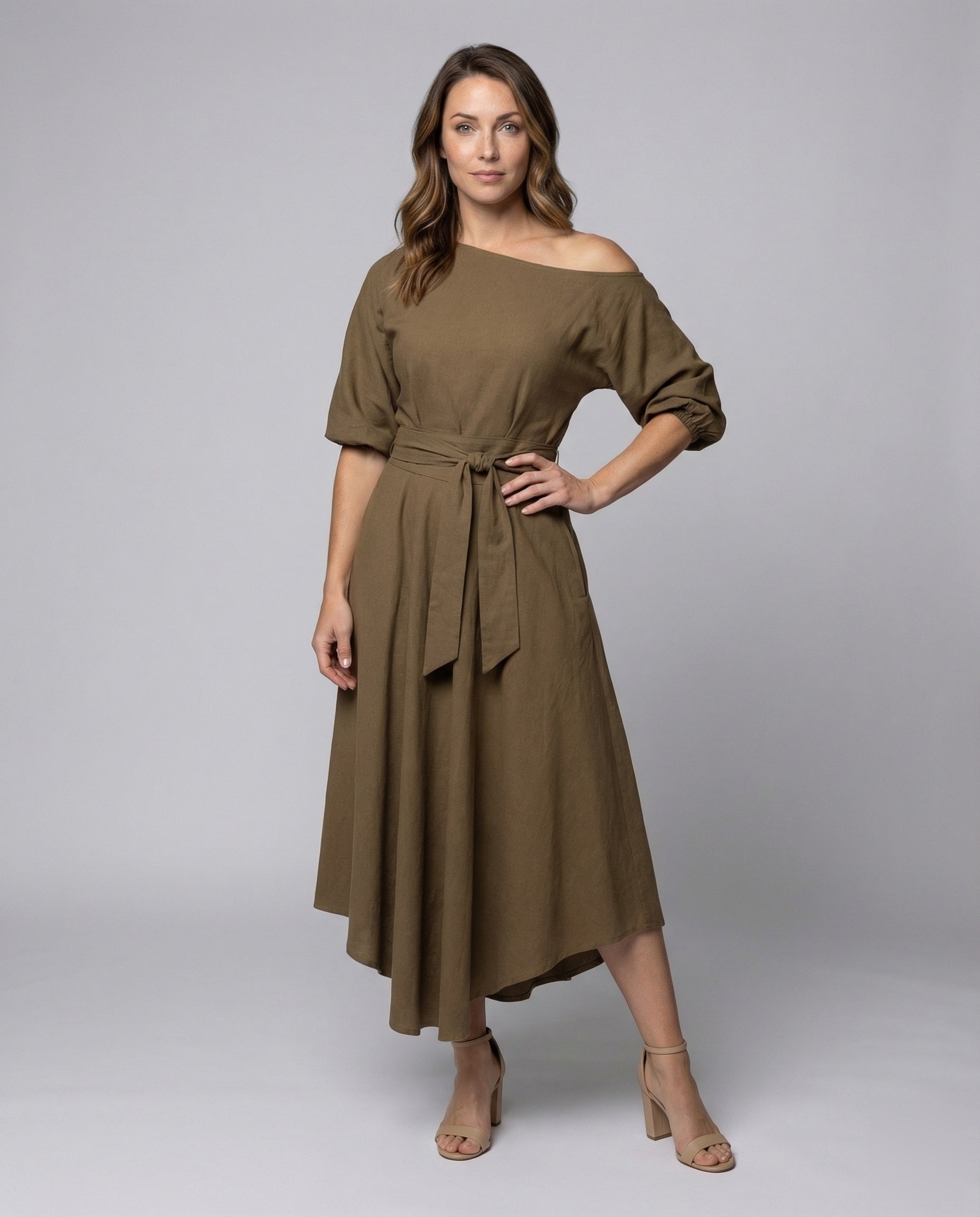 Damen Asymmetrisches Midikleid mit Bindegürtel - Norvielle