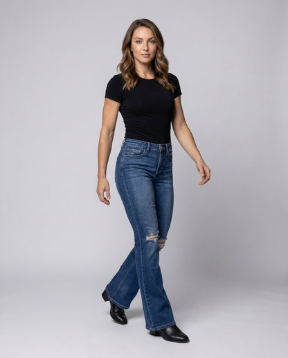 Damen Stretch-Jeans Ausgestellt Knie-Used-Effekt - Norvielle