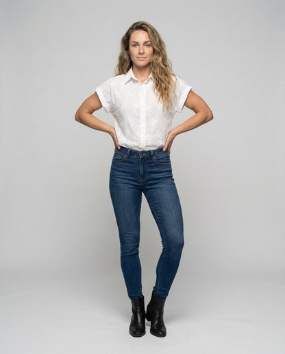 Damen Hemdbluse Lochstickerei Kentkragen - Norvielle