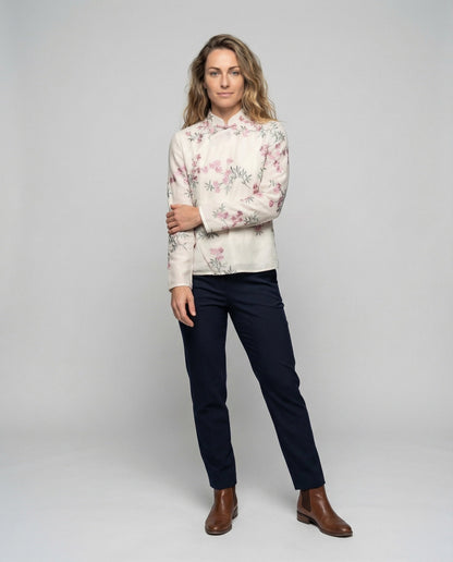 Damen Bluse Seidenoptik Knotenknopfleiste - Norvielle