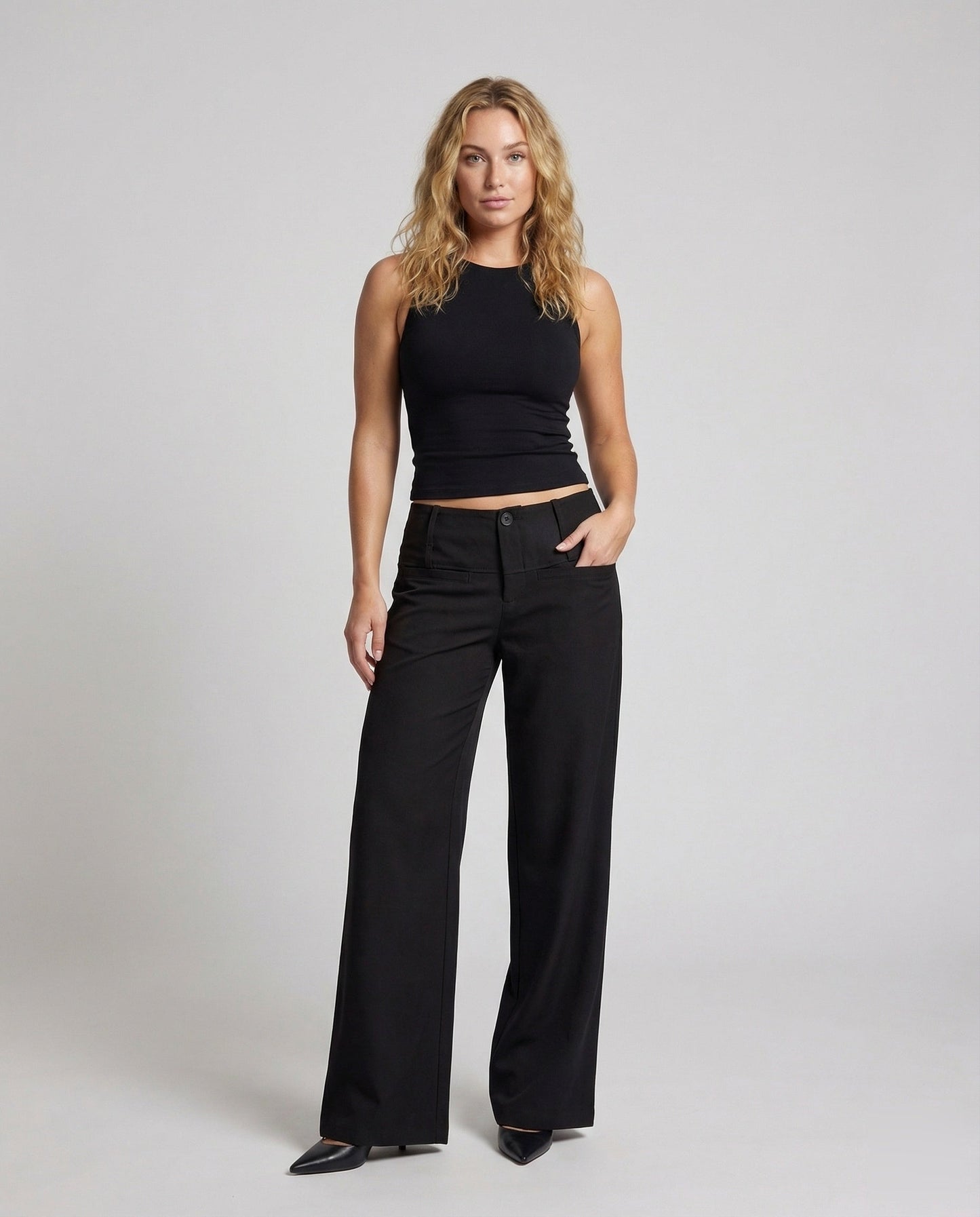 Damen Weitbein-Hose Mit Frontknöpfen Schwarz - Norvielle