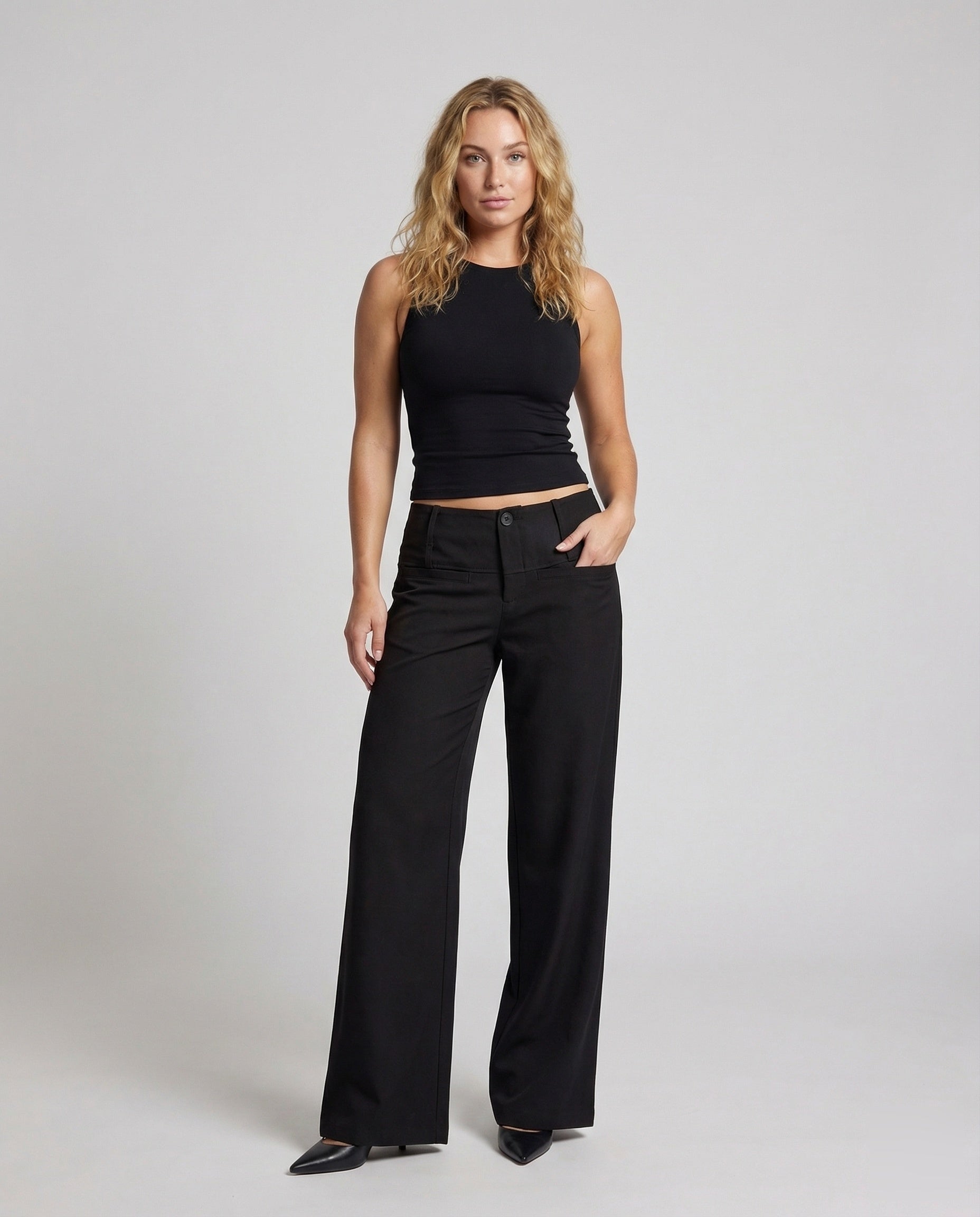 Damen Weitbein-Hose Mit Frontknöpfen Schwarz - Norvielle