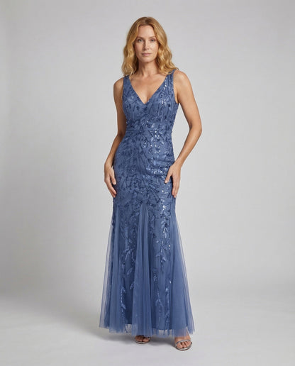Damen Abendkleid Bestickt Pailletten Tüll - Norvielle