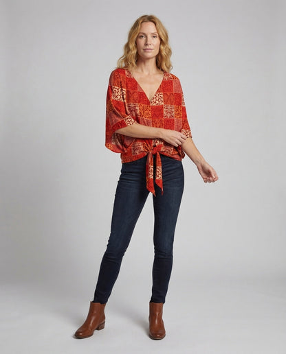 Damen Boho Bluse Kimonoärmel V-Ausschnitt - Norvielle