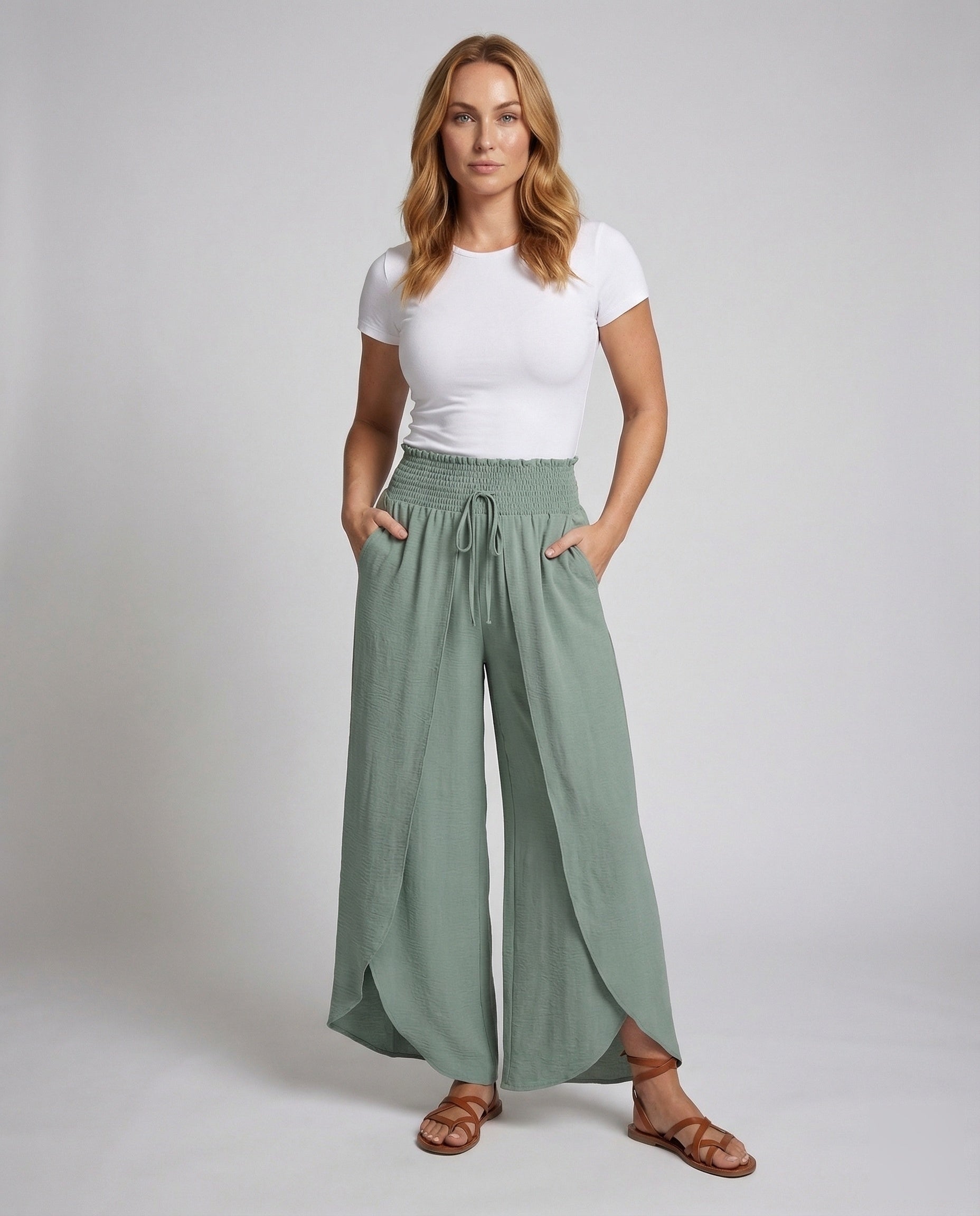 Damen Wickelhose Doppellagig Smockbund Schwarz - Norvielle