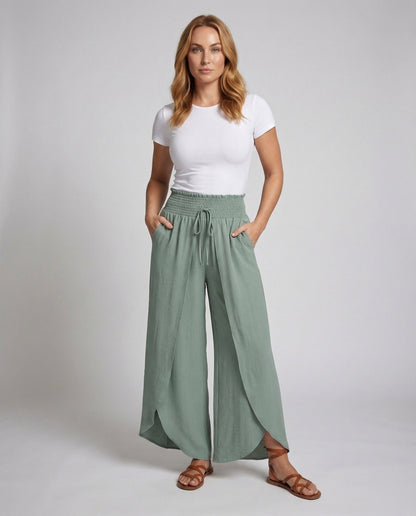 Damen Wickelhose Doppellagig Smockbund Schwarz - Norvielle