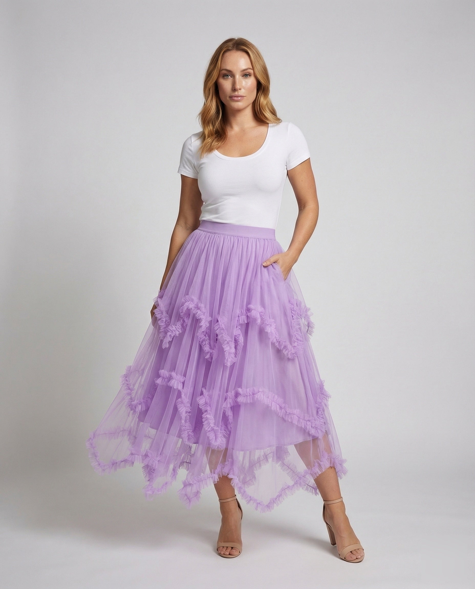 Damen Tüllrock Asymmetrisch Schwarz - Norvielle