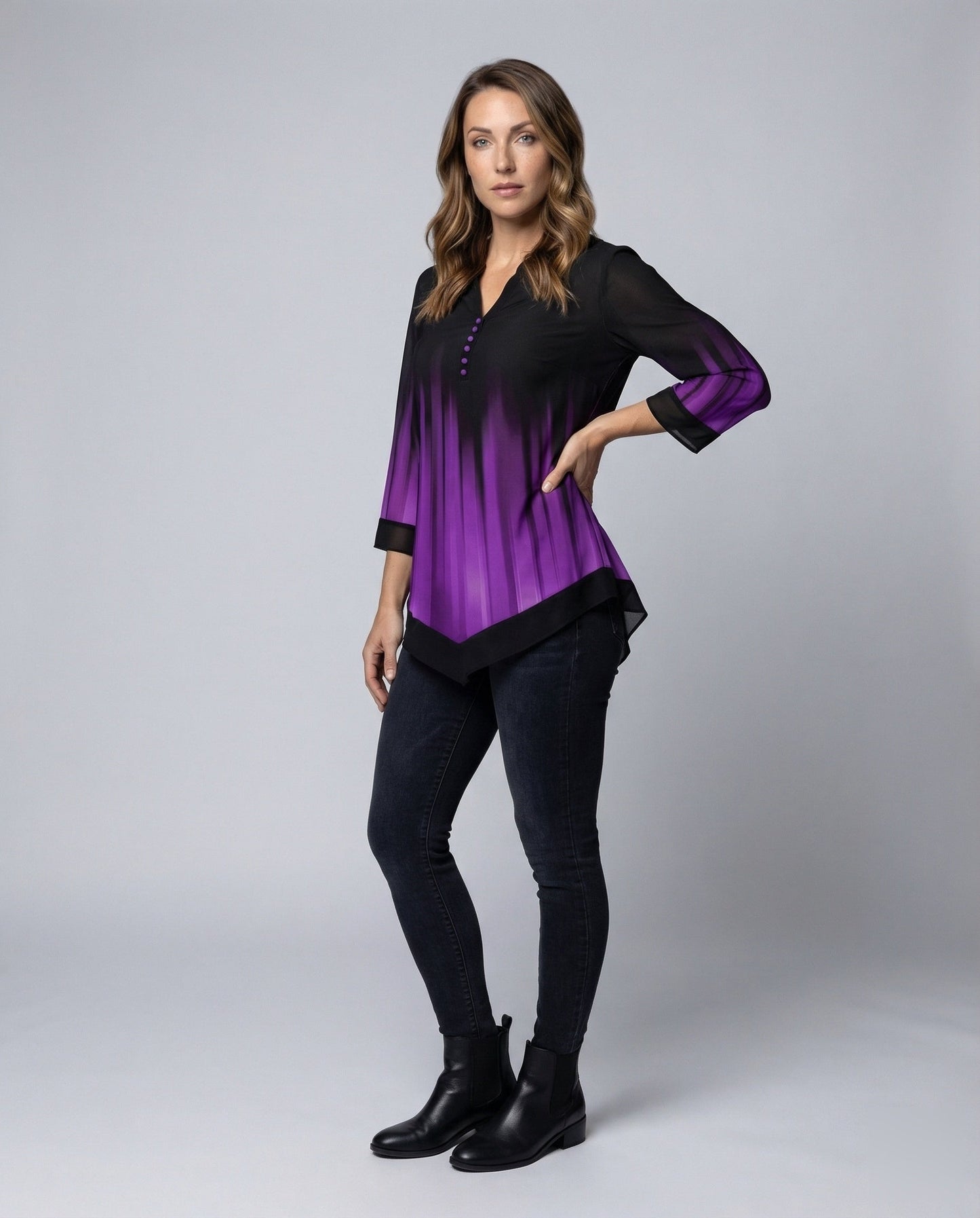 Damen Ombre Longbluse Faltenoptik Zipfelsaum - Norvielle