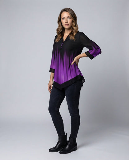 Damen Ombre Longbluse Faltenoptik Zipfelsaum - Norvielle