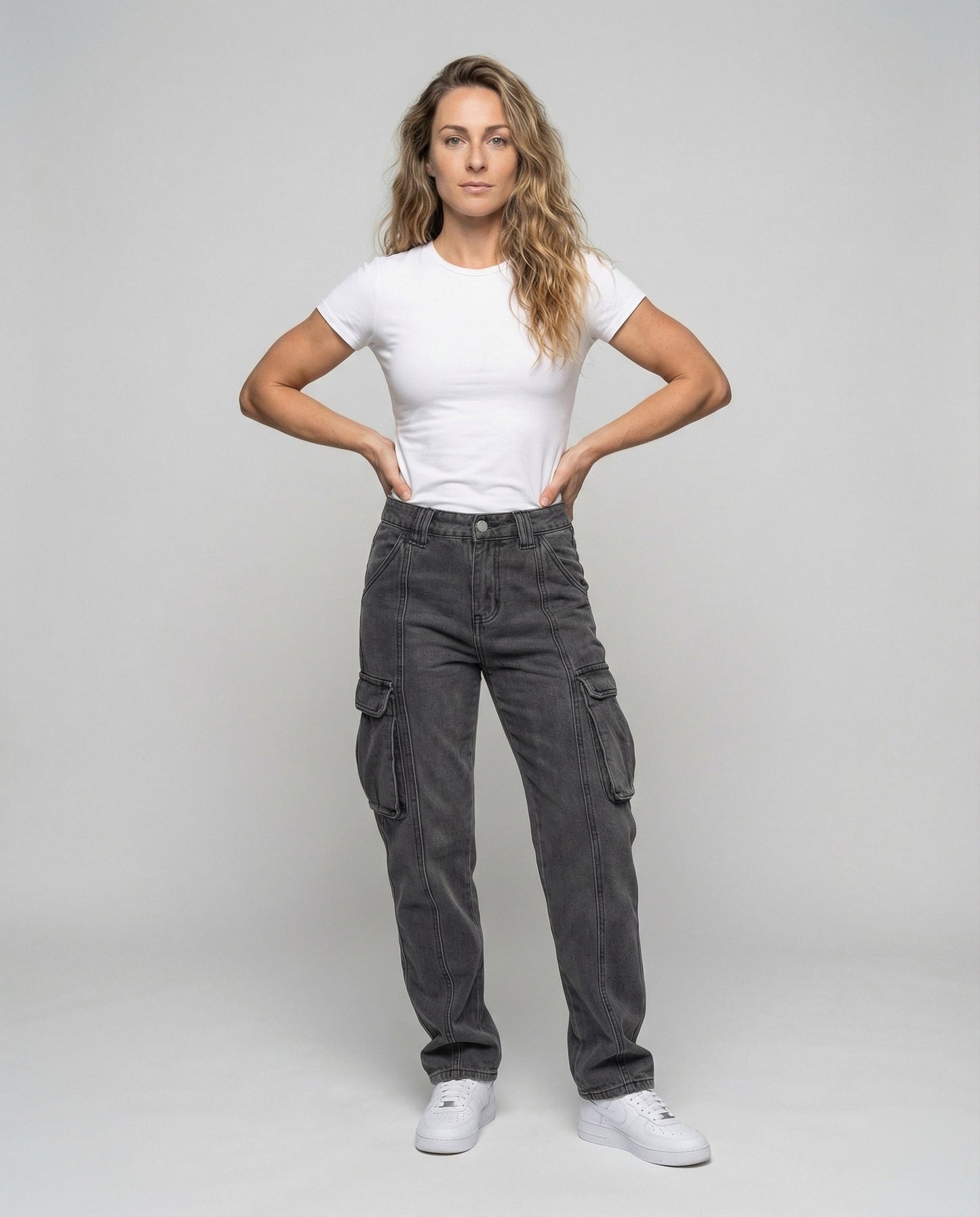 Damen Cargo-Jeans Used-Look mit Klappentaschen - Norvielle
