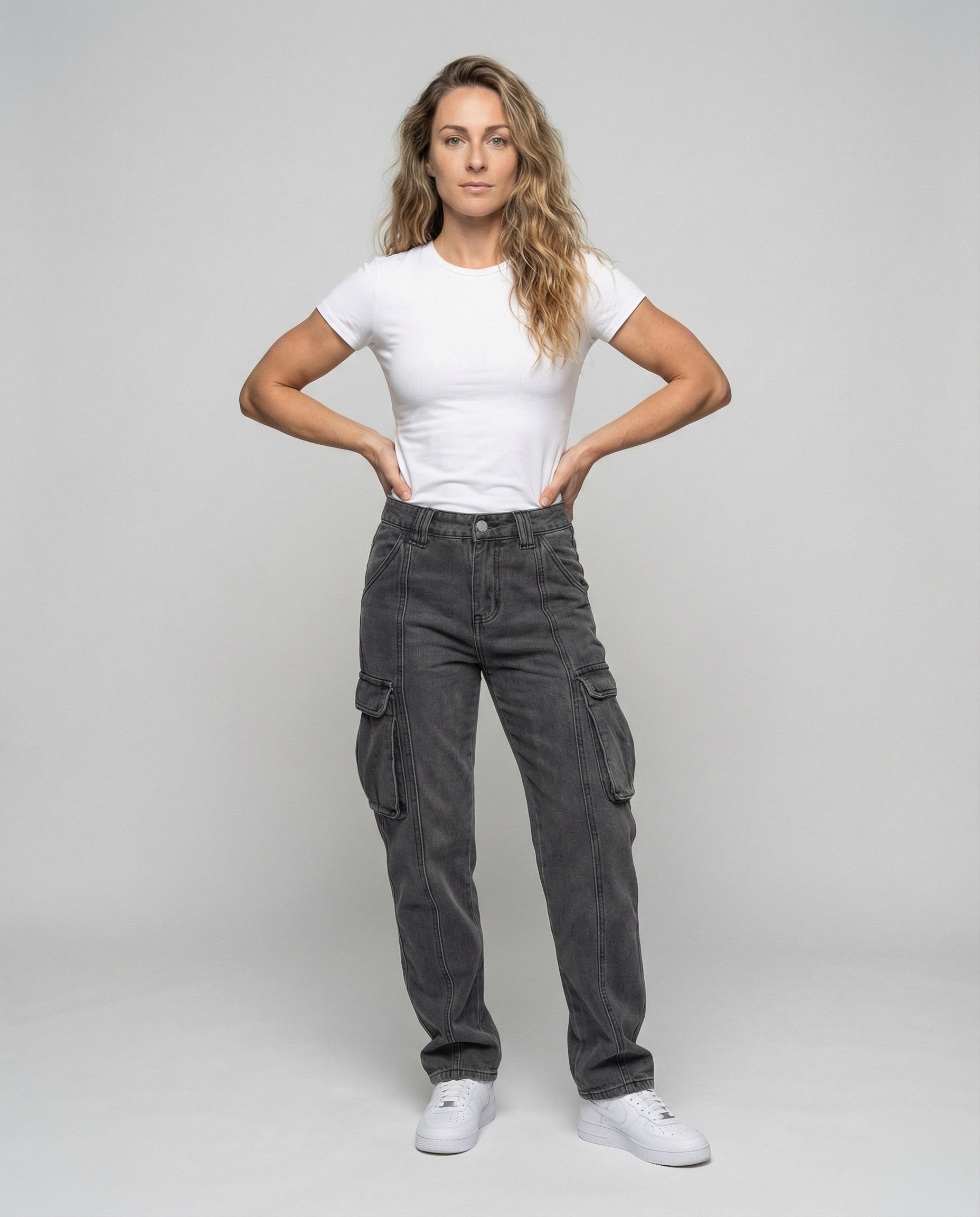 Damen Cargo-Jeans Used-Look mit Klappentaschen - Norvielle