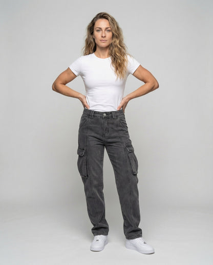 Damen Cargo-Jeans Used-Look mit Klappentaschen - Norvielle
