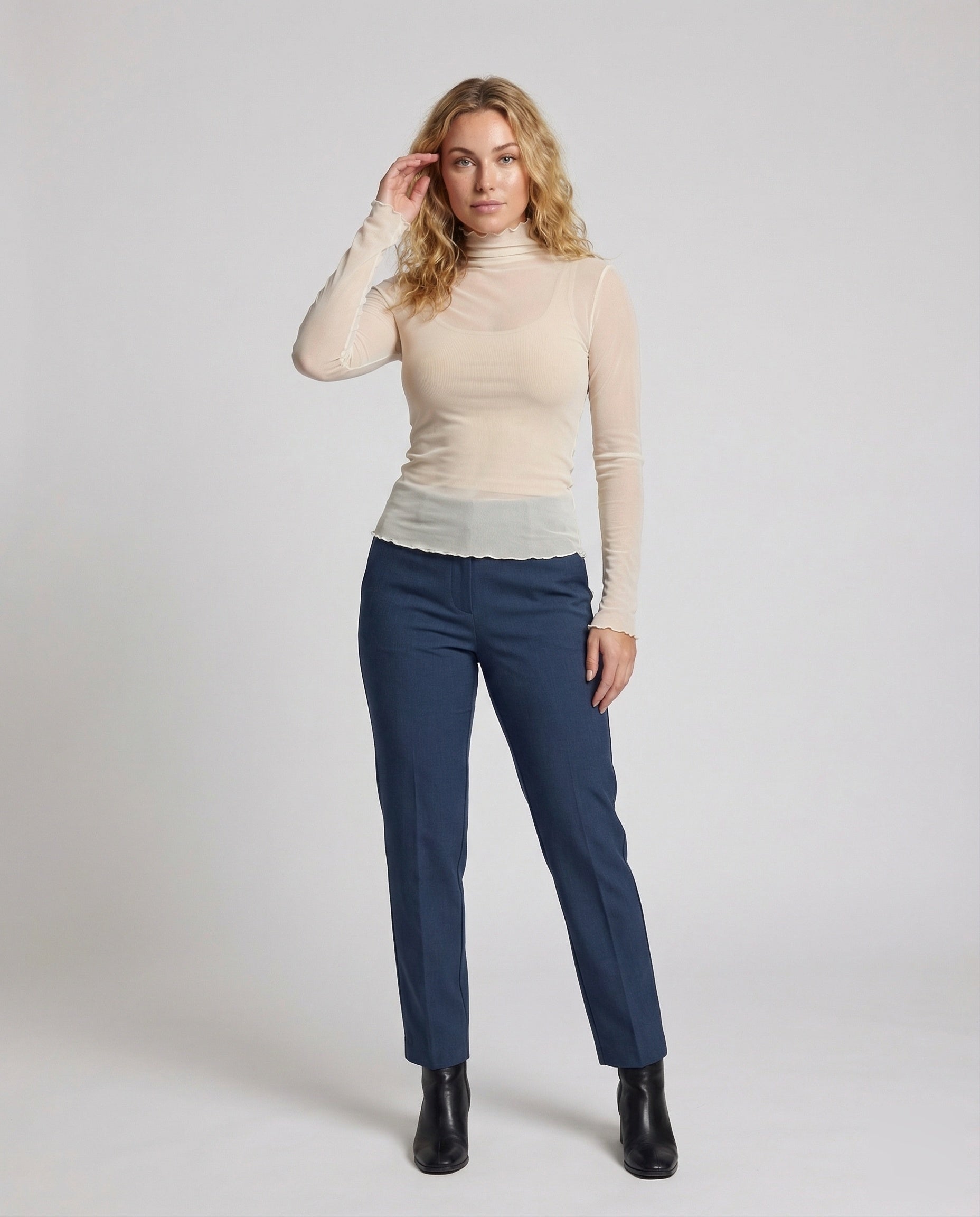 Damen Langarmshirt Mesh Geraffter Stehkragen Mit Daumenloch - Norvielle