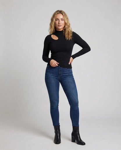 Damen Asymmetrischer Feinstrickpullover Mit Daumenlochärmeln - Norvielle