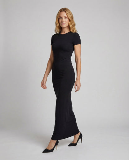 Damen Maxikleid Feinstrick Rundhalsausschnitt Kurzarm - Norvielle