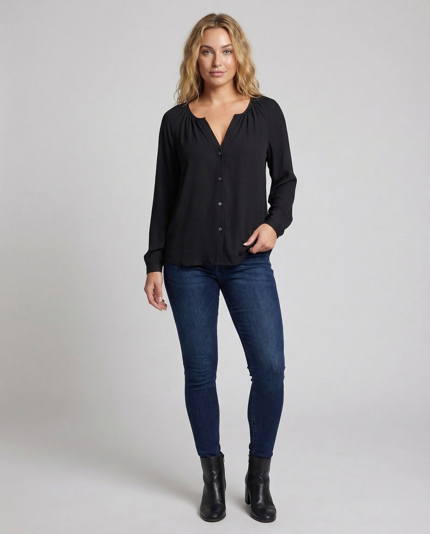 Damen Bluse V-Ausschnitt Geraffte Schulter - Norvielle