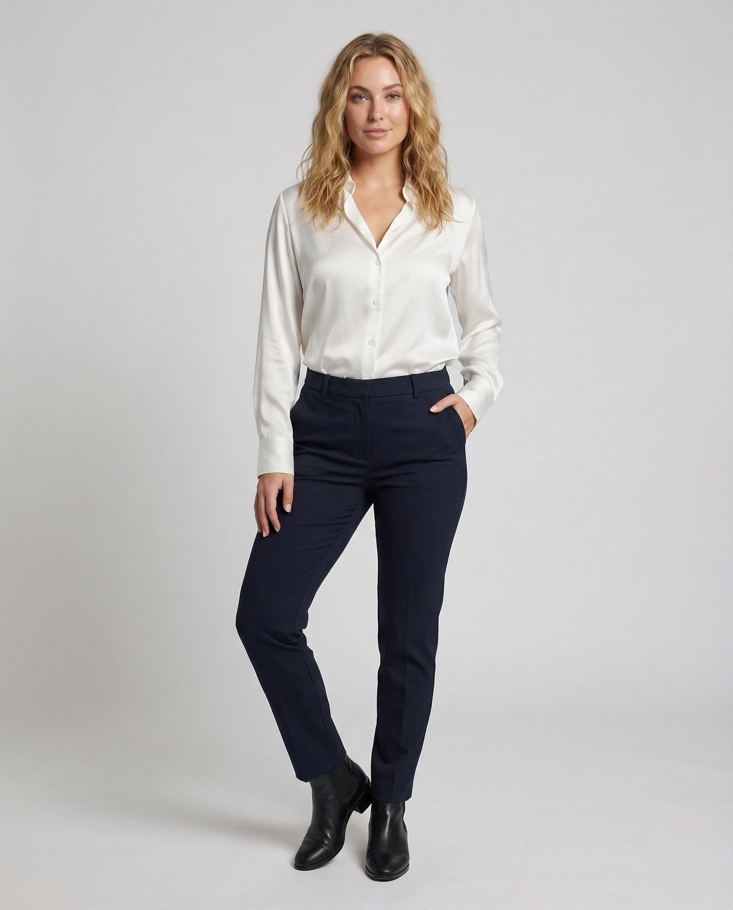 Damen Seidenbluse Oversize Verlängerter Rücken Schwarz - Norvielle