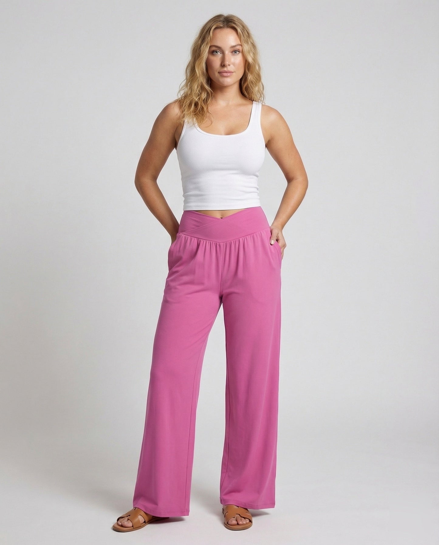 Damen Palazzo-Hose Überlappende V-Bund Weites Bein - Norvielle