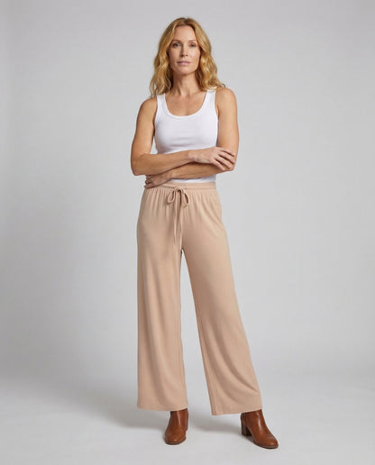 Damen Palazzohose Viskose Jersey Tunnelzugbund Schwarz - Norvielle
