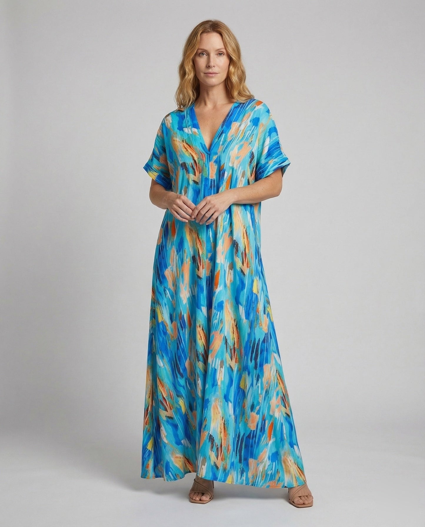 Damen Maxikleid V-Ausschnitt Weiterer Saum Kaftan-Stil - Norvielle