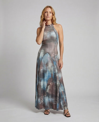 Damen Maxikleid mit Halterkragen und Tellerrock - Norvielle