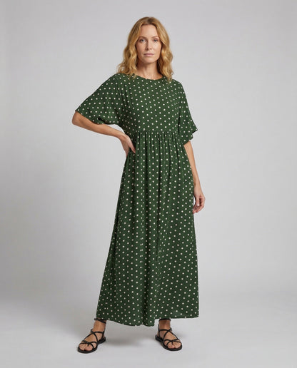 Damen Maxikleid Fledermausärmel Knöchellang Punktemuster - Norvielle