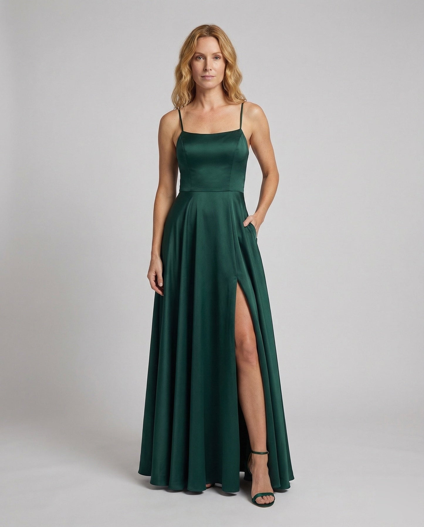 Damen Abendkleid Satin Spaghettiträger Beinschlitz - Norvielle