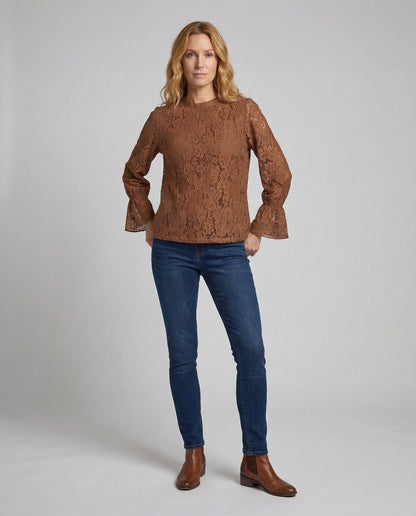 Damen Spitzenbluse Rundhalsausschnitt Locker - Norvielle