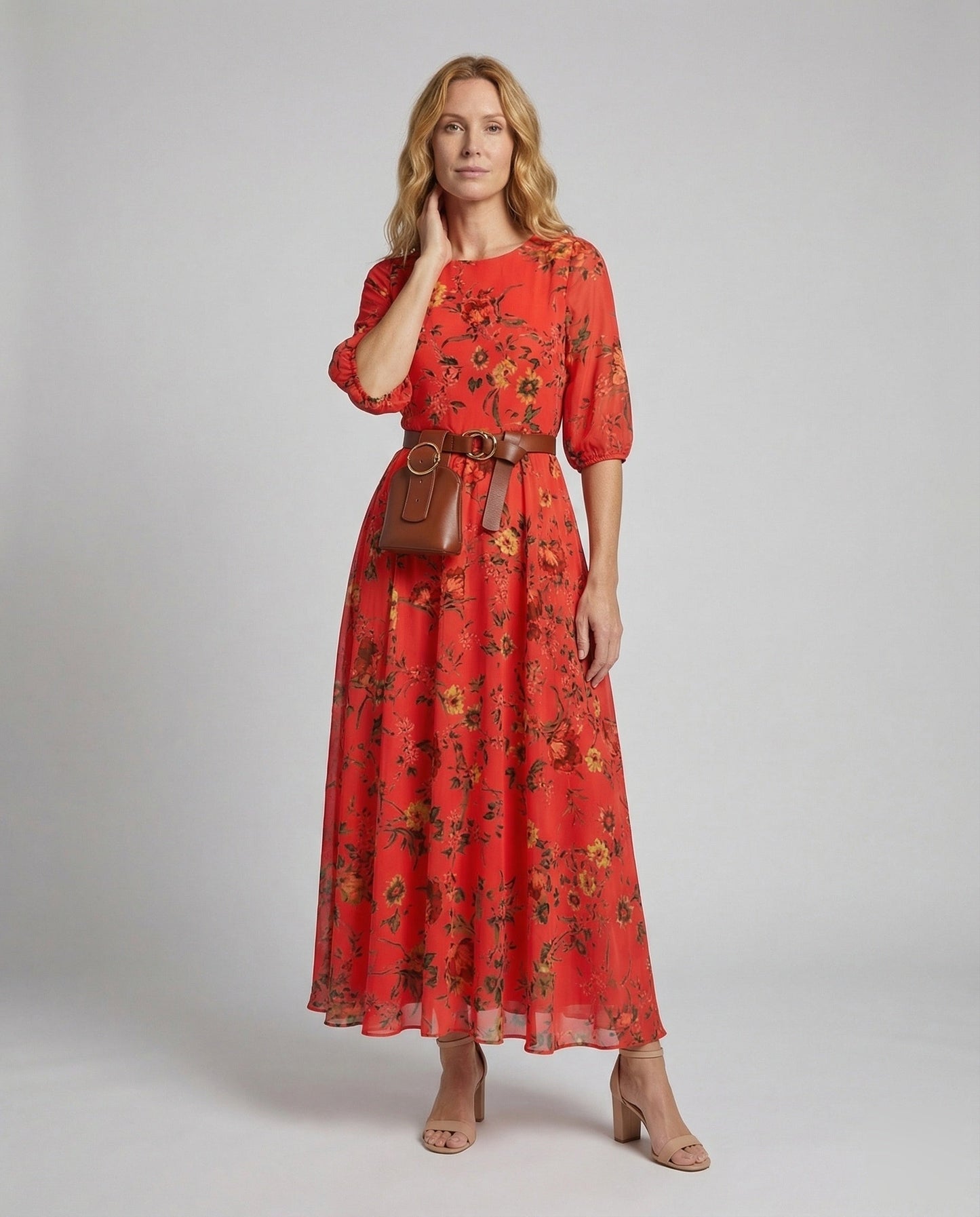 Damen Maxikleid Boho-Stil Blousonärmel Schwingrock - Norvielle