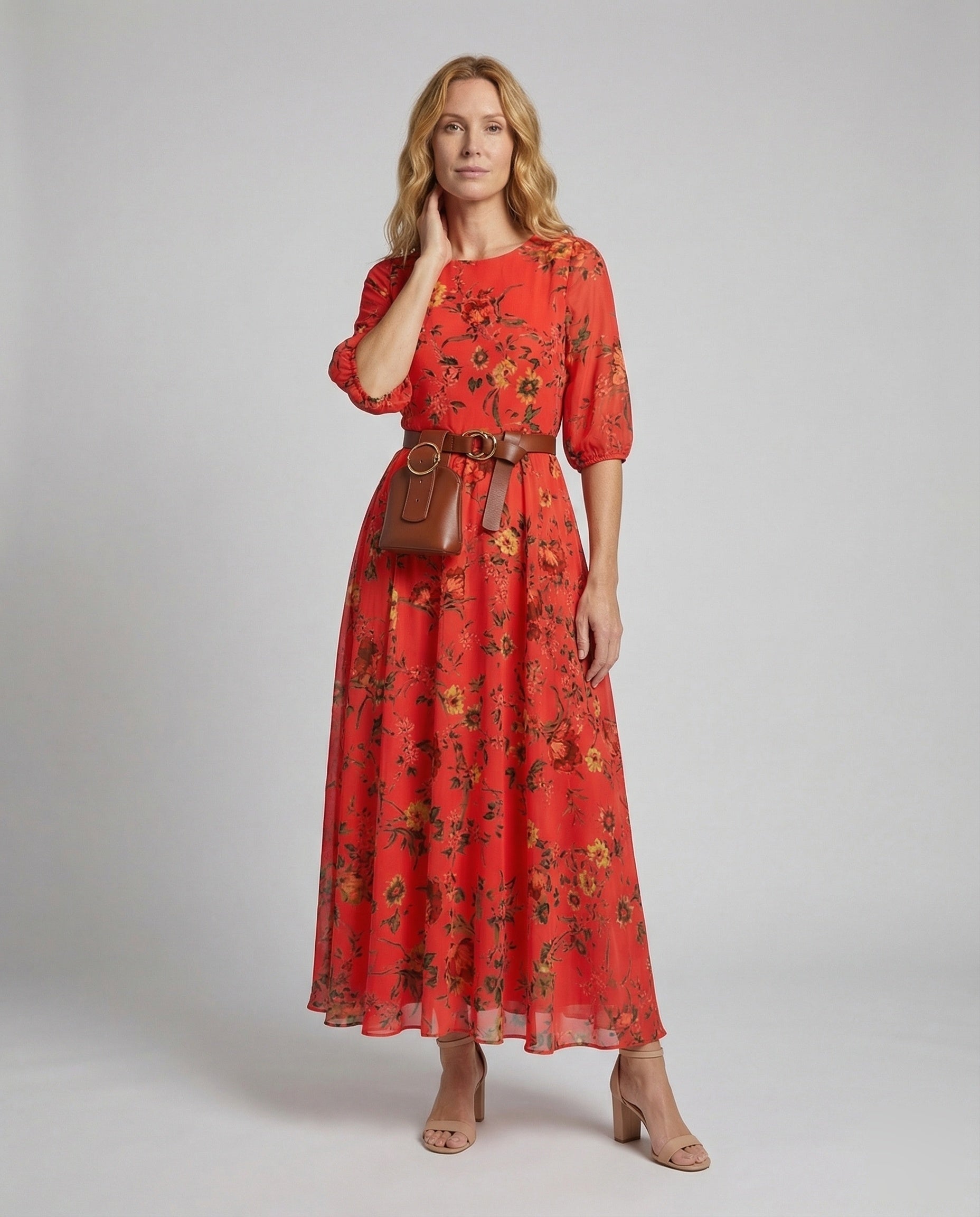 Damen Maxikleid Boho-Stil Blousonärmel Schwingrock - Norvielle