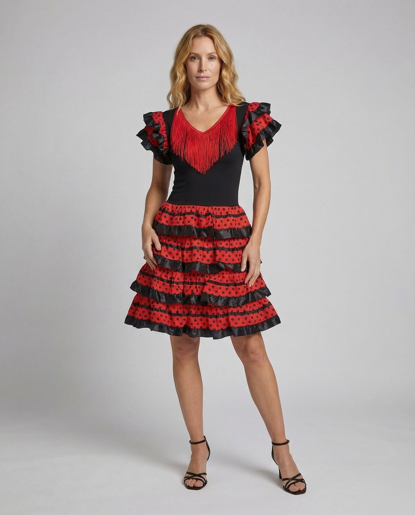 Damen Flamenco-Kleid Fransen V-Ausschnitt Volantrock - Norvielle