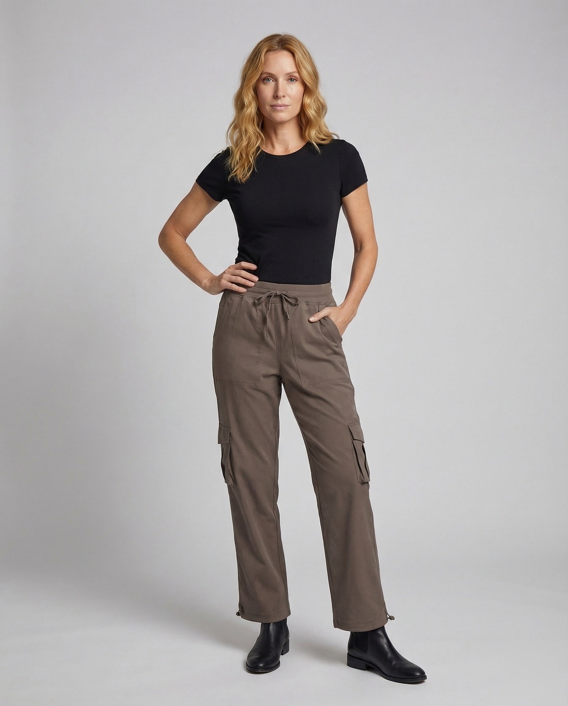 Damen Cargo-Hose Fleece-Futter Tunnelzug Schwarz - Norvielle