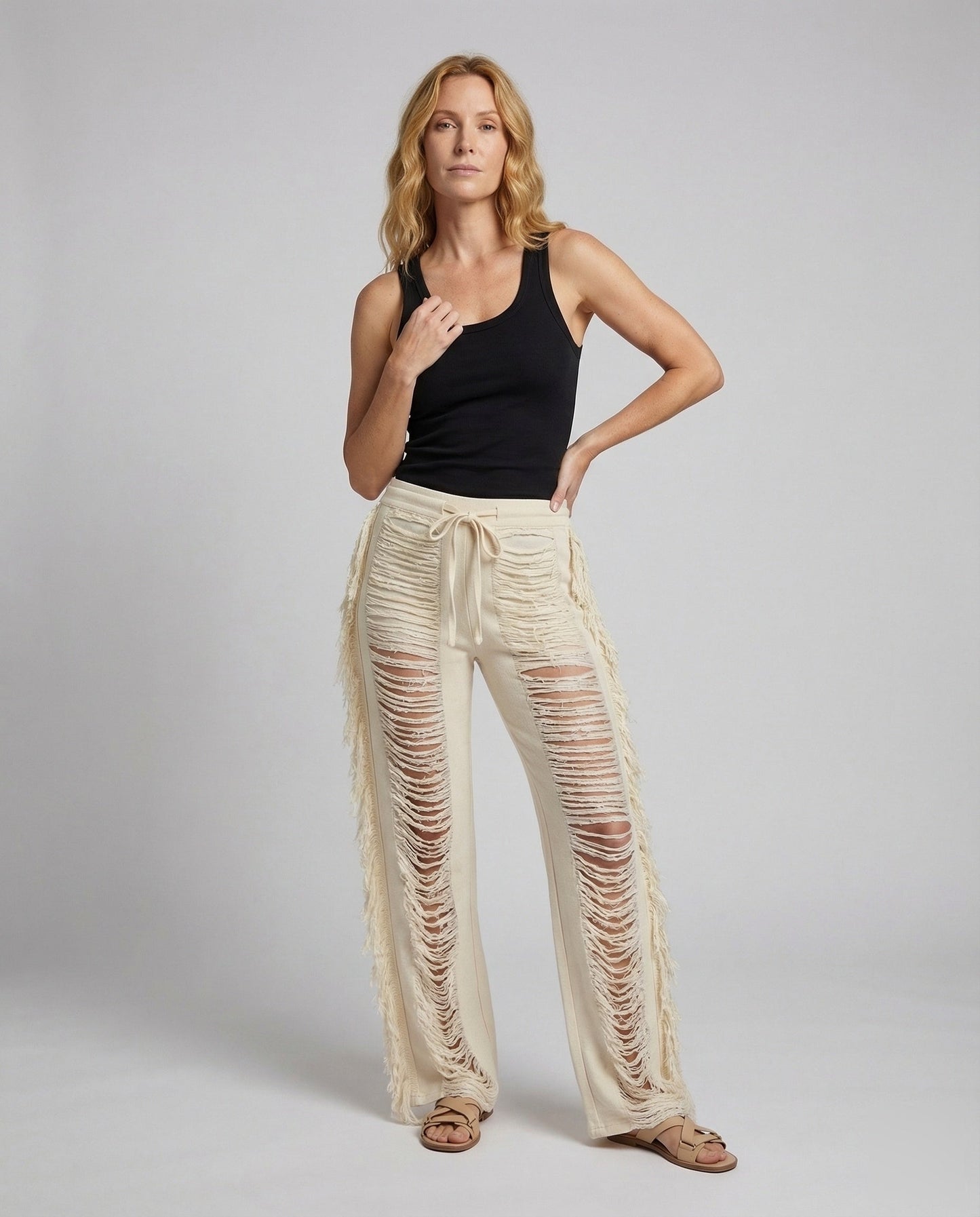 Damen Palazzohose Boho-Stil Quastenmuster - Norvielle