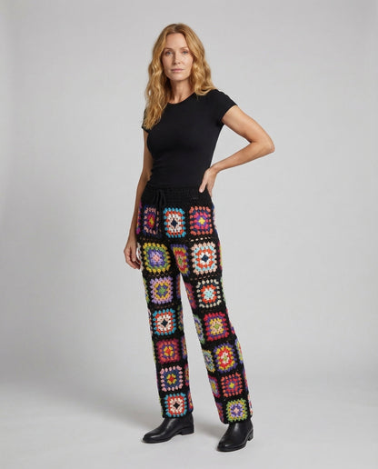Damen Patchworkhose Häkelmotive Weites Bein - Norvielle