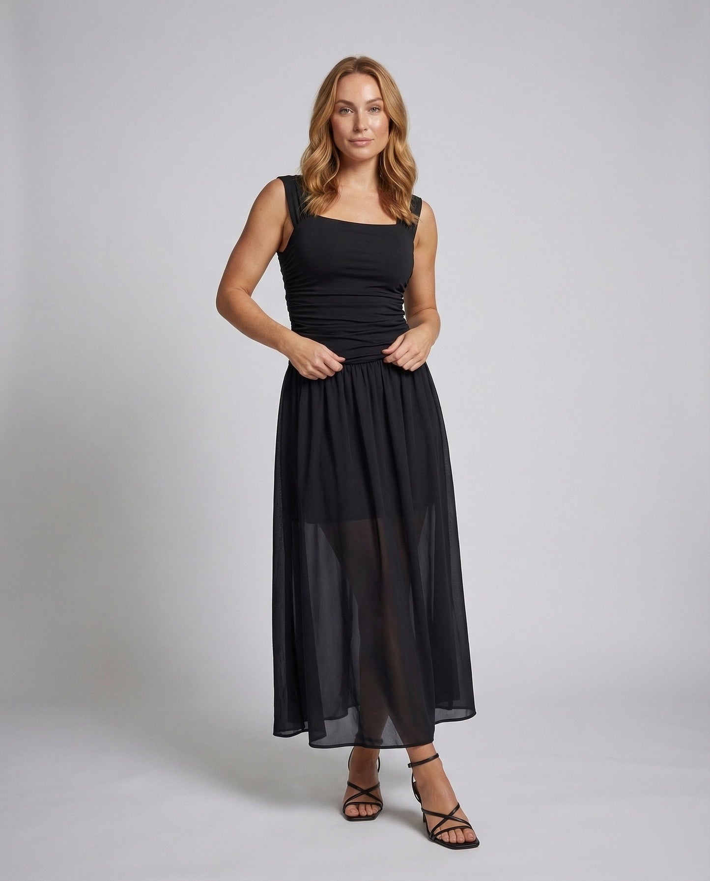 Damen Maxikleid Gerafft Drapé-Oberteil - Norvielle