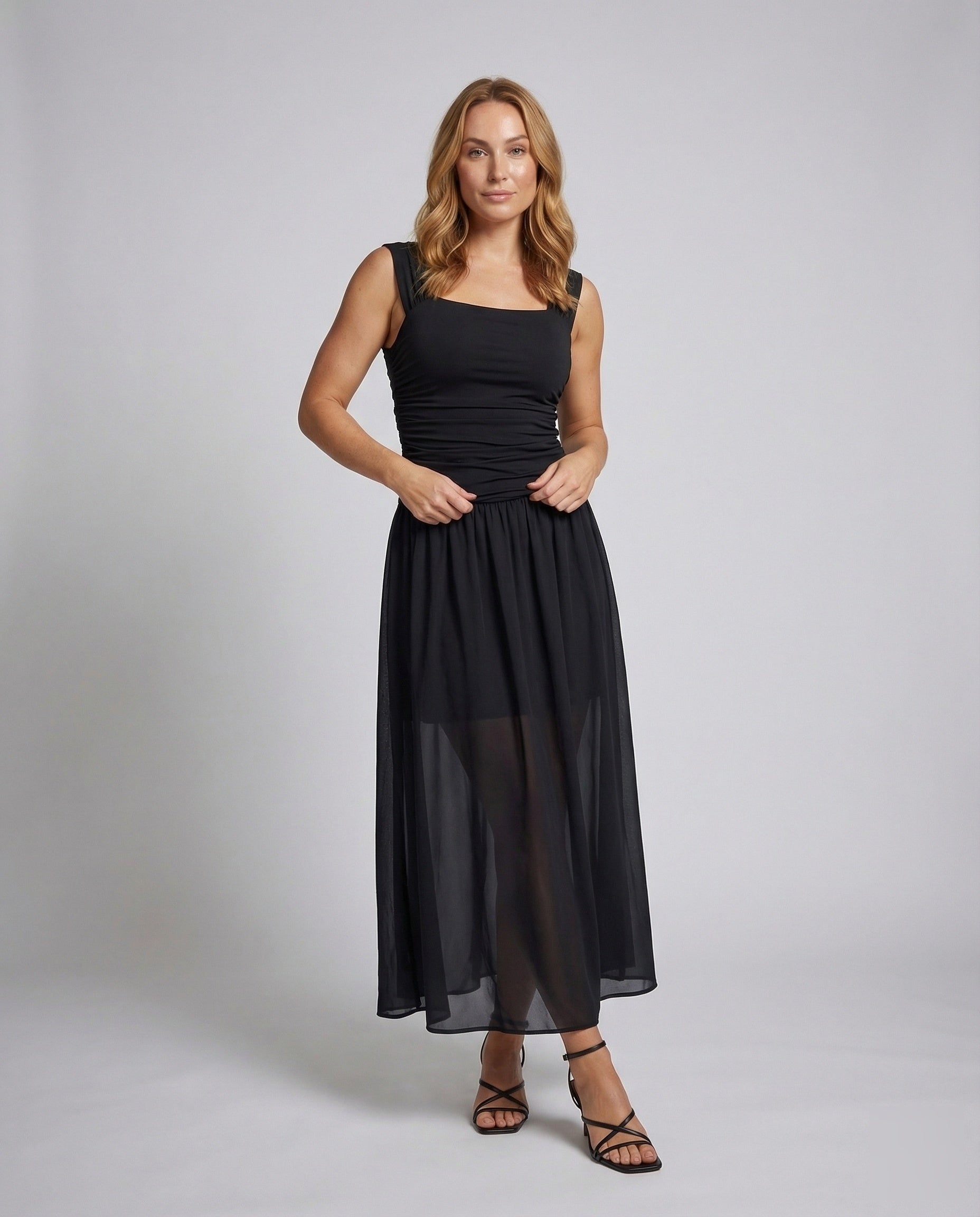 Damen Maxikleid Gerafft Drapé-Oberteil - Norvielle