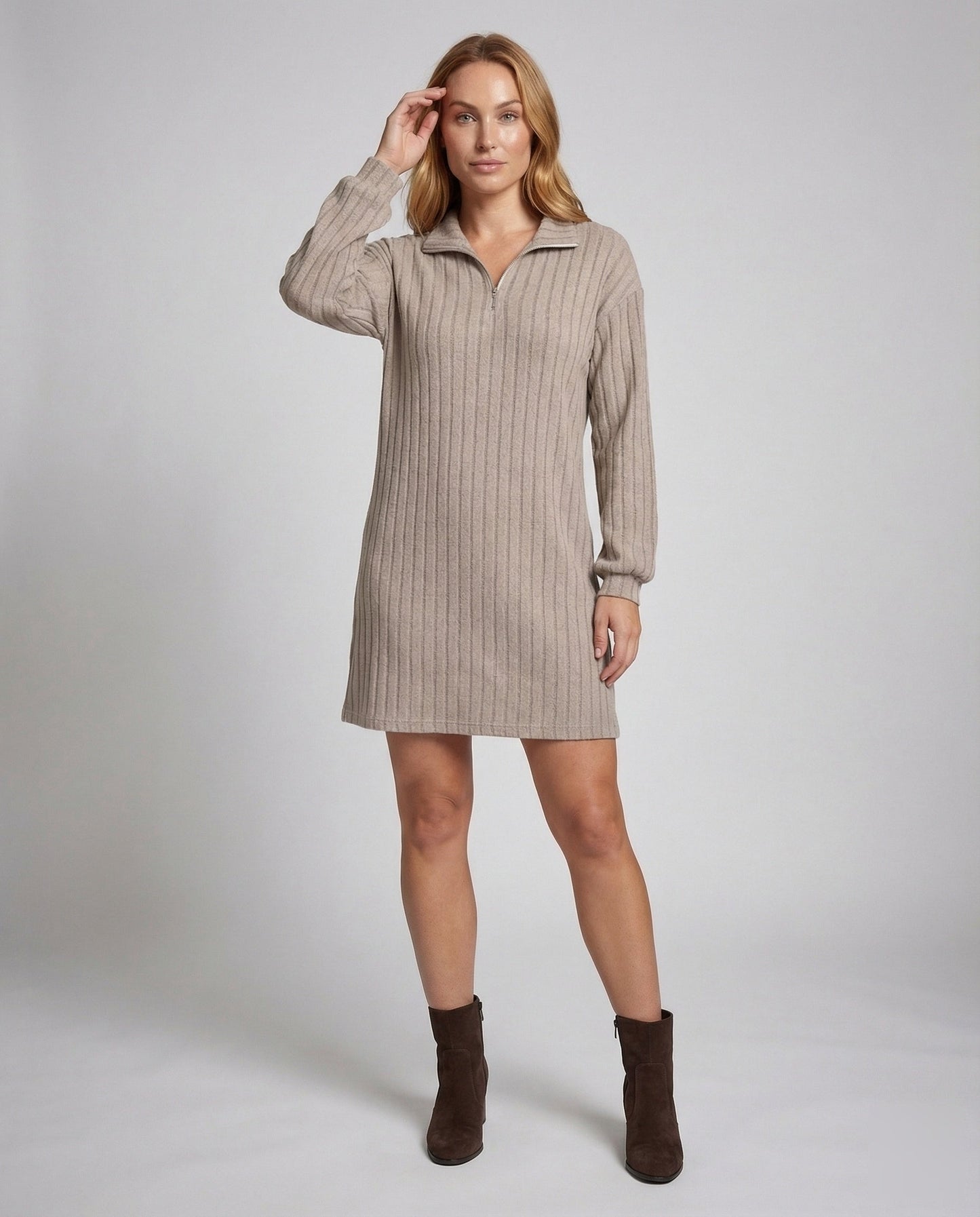 Damen Strickpulloverkleid Gerippt Stehkragen - Norvielle