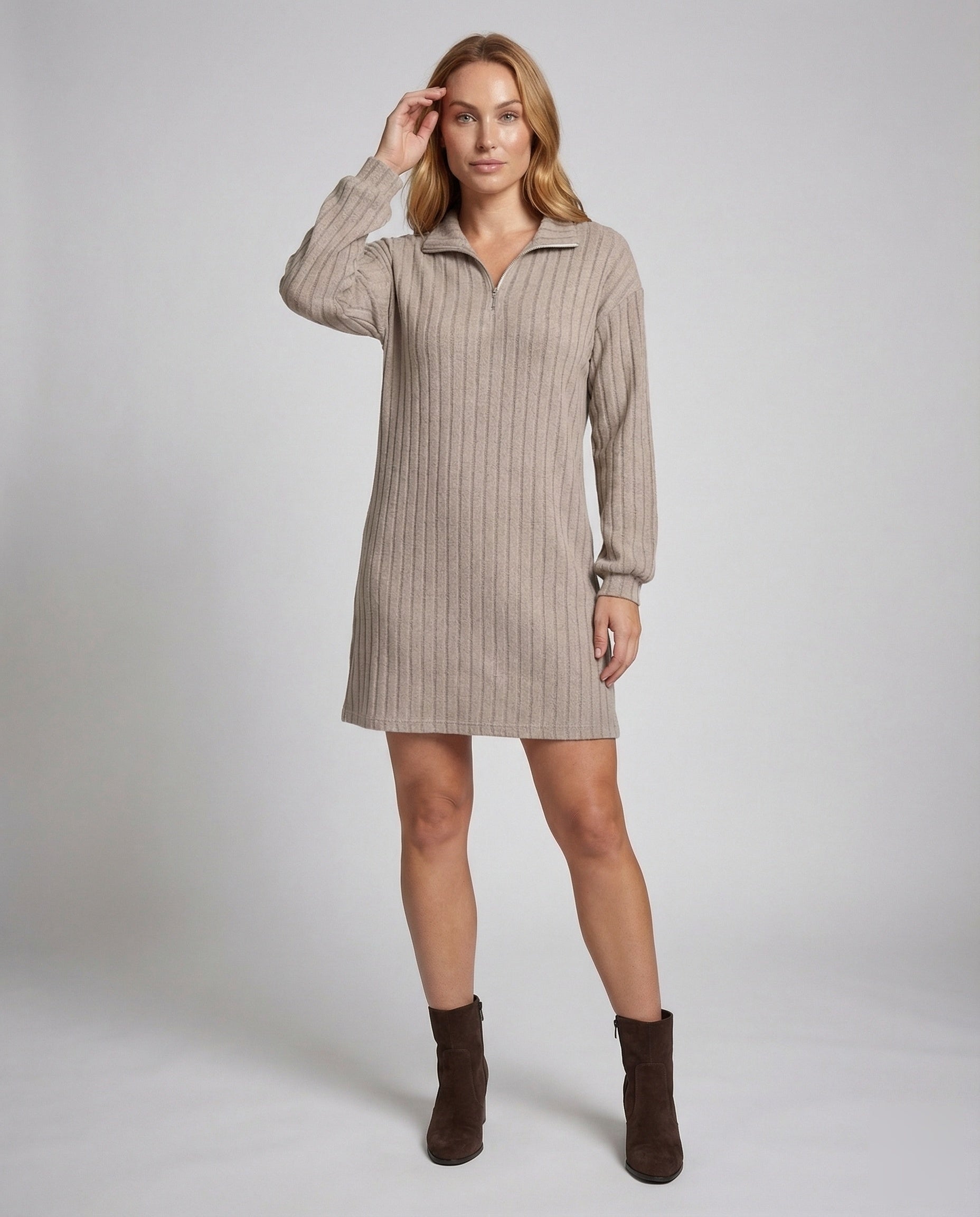 Damen Strickpulloverkleid Gerippt Stehkragen - Norvielle