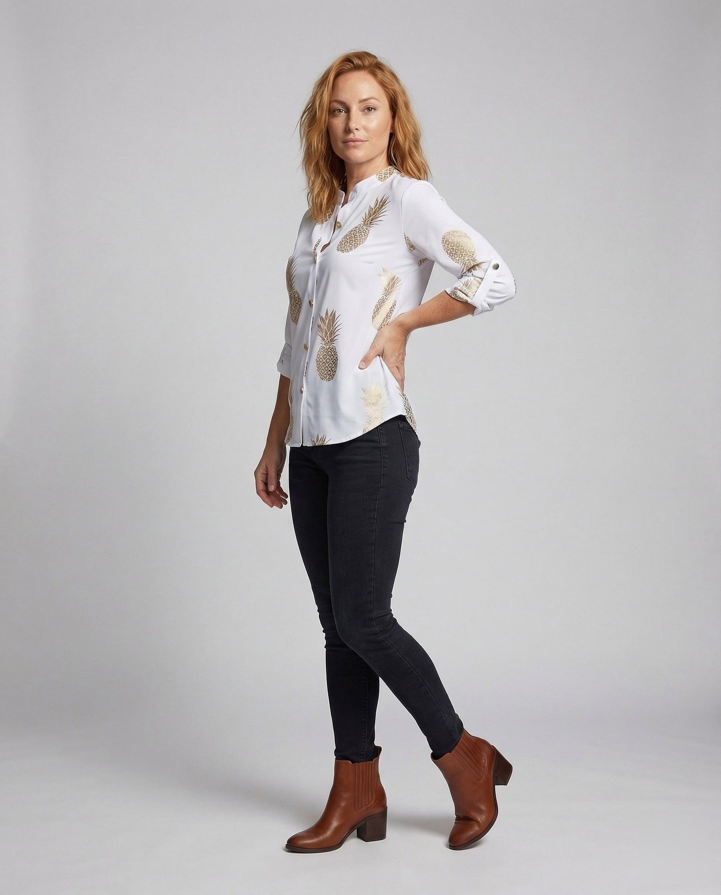 Damen Bluse Ananasprint Baumwolle - Norvielle