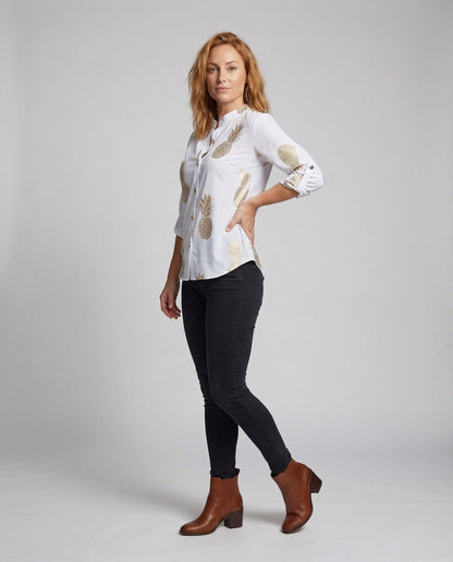 Damen Bluse Ananasprint Baumwolle - Norvielle