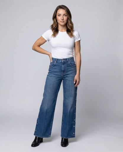 Damen Denim-Palazzohose Hochgeschnitten Blau - Norvielle