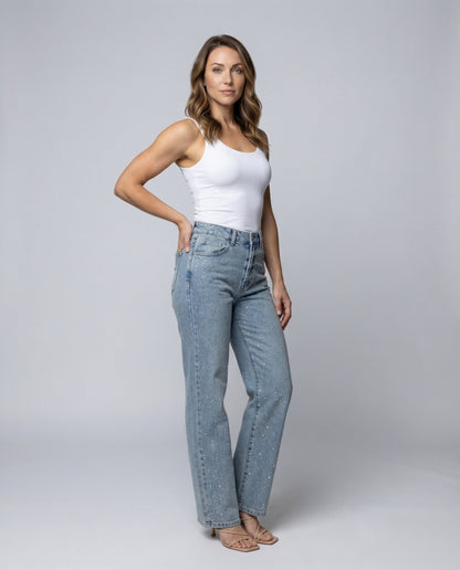 Damen Hochgeschnittene Jeans Gepunktet - Norvielle