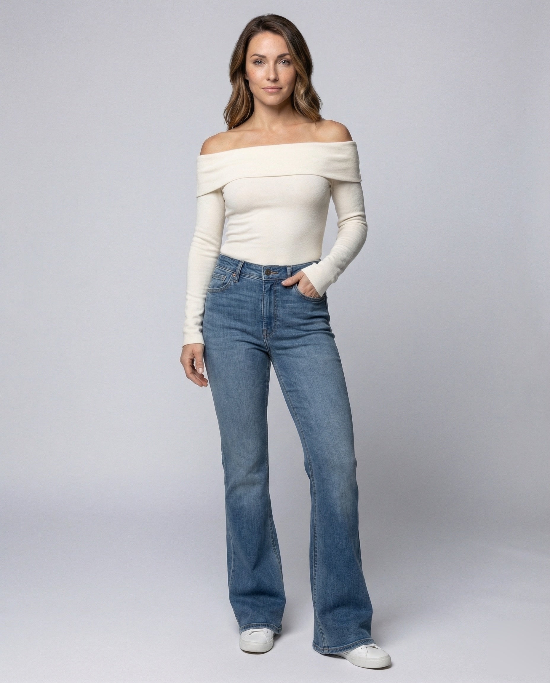 Damen Hochgeschnittene Jeans Leicht Ausgestellt - Norvielle