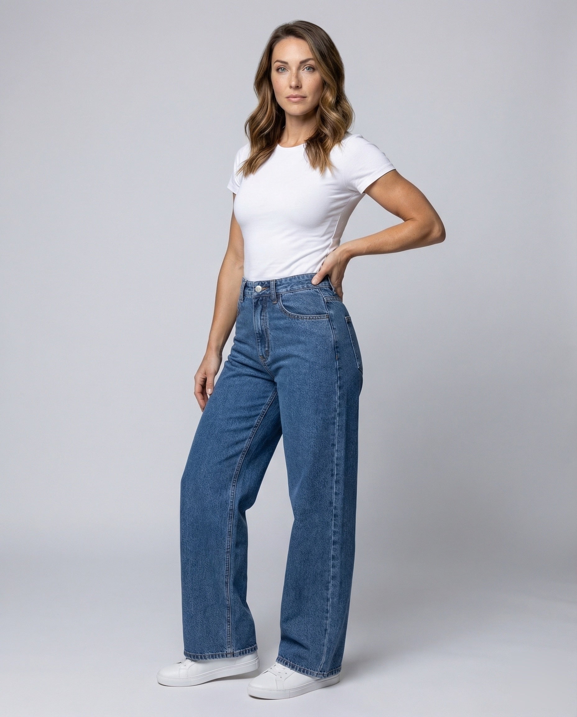 Damen Palazzo-Jeans Hochgeschnitten Minimalistisch Schwarz - Norvielle
