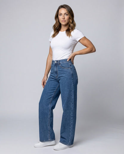 Damen Palazzo-Jeans Hochgeschnitten Minimalistisch Schwarz - Norvielle
