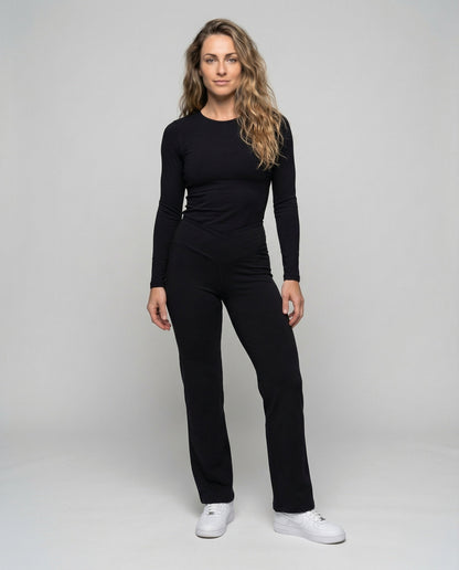 Damen Loungehose V-Bund Hochgeschnitten Schwarz - Norvielle