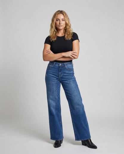 Damen Weitbein-Jeans Palazzo-Stil Hochgeschnitten - Norvielle